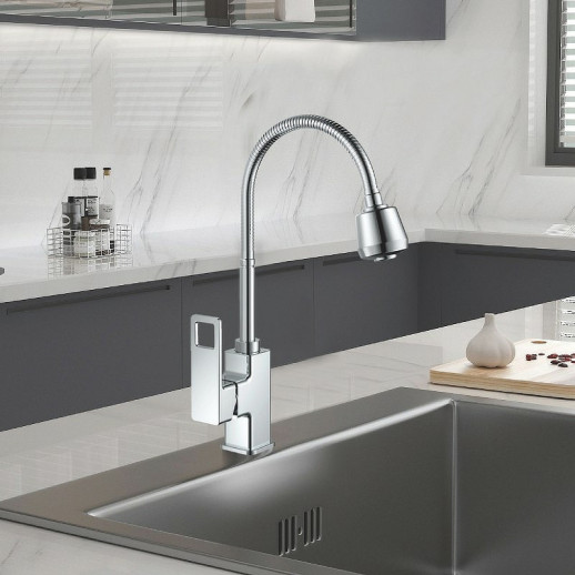 Смеситель для кухни Haiba HB73615 с гибким изливом (латунь) хром