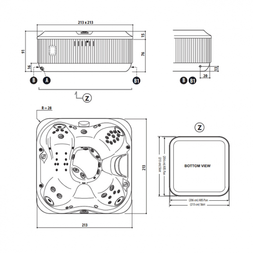 Минибассейн отдельностоящий JACUZZI J335 ZP12ZY0EW40 214х214х94см