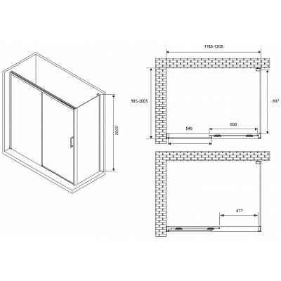 Душевой угол Abber Komfort 120x100 AG93120-S102 пр-ль хром стекло прозрачное
