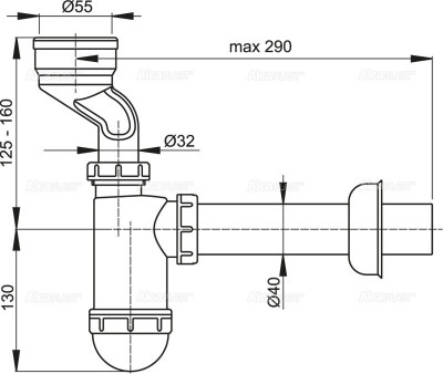 AlcaPlast сифон A45A для писсуара, с манжетой