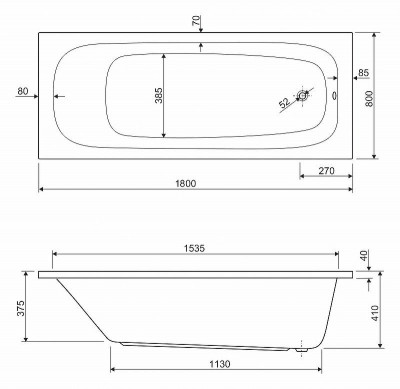Акриловая ванна Cezares Eco 180х80 ECO-180-80-41-W37 без гидромассажа пристенная