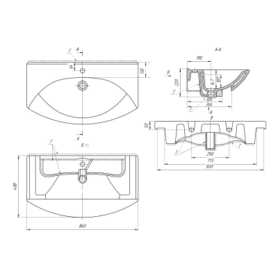 Мебельный умывальник Dreja LAGUNA 85 см, белая керамика