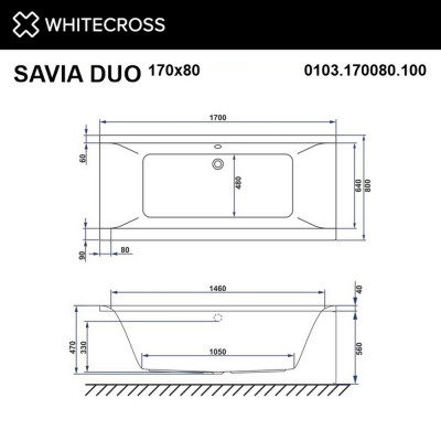 Ванна прямоугольная с гидромассажем WHITECROSS Savia Duo 170x80 "RELAX" золото (0103.170080.100.RELAX.GL)