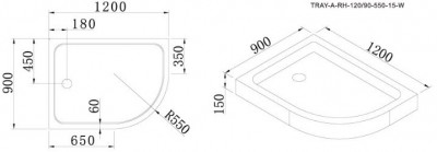 Поддон акриловый Cezares TRAY-A-RH-120/90-550-15-W
