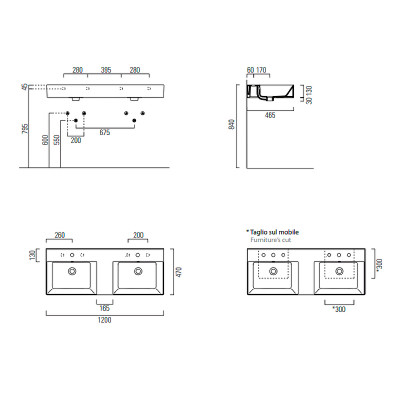 Раковина подвесная GSI Kube X 120 9425111 двойная белая прямоугольная