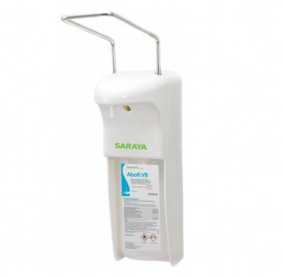 Локтевой дозатор 1л для жидкого мыла и антисептика Saraya MDS-1000PW, белый, пластик (77903)