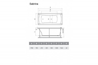 Ванна акриловая Relisan SABRINA Гл000024804 170x70 прямоугольная 195 л