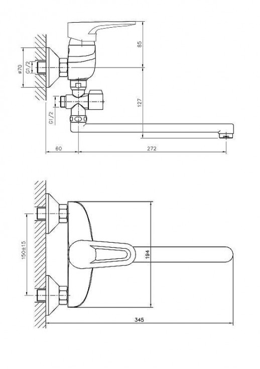 Смеситель для ванны Haiba HB2168 с душевым гарнитуром (латунь) хром