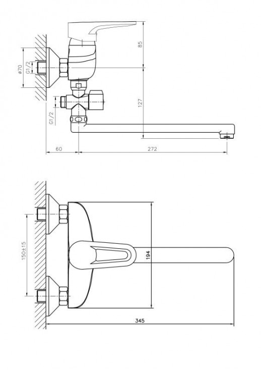 Смеситель для ванны Haiba HB2168 с душевым гарнитуром (латунь) хром