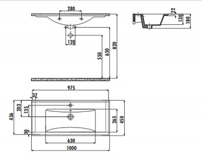 Раковина полувстраиваемая Creavit Su 100 SU100-00AM00E-0000 антрацит матовая прямоугольная