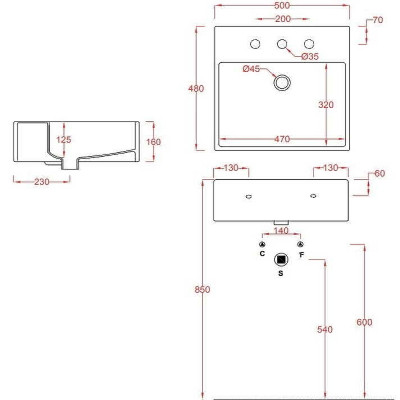 Раковина подвесная Artceram Quadro 50 QUL002 01 00 белая глянцевая прямоугольная