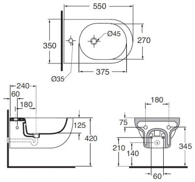 Azzurra Nuvola NUV500/SOSK bi*1 биде подвесное, 55 см х 35 см