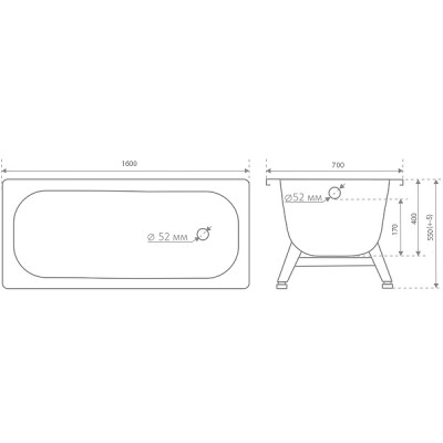 Ванна стальная ВИЗ Antica A-60001 160х70 прямоугольная