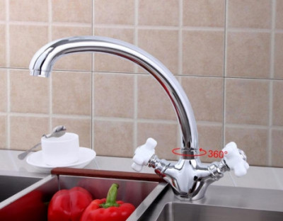 Смеситель Frap для кухни двухвентильный поворотный хром (F4218)