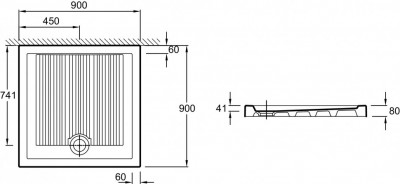 Душевой поддон, квадратный, 90 x 90 см, слив 90 мм JACOB DELAFON KYREO (EN104-00)
