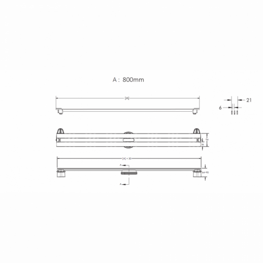 Желоб BERGES водосток напольный SUPER Slim 800 нержавеющая сталь, решетка  матовый черный, S-сифон D50/110 вертикальный