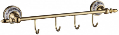 Планка с крючками для ванной (4 крючка) Savol S-06874B латунь золото