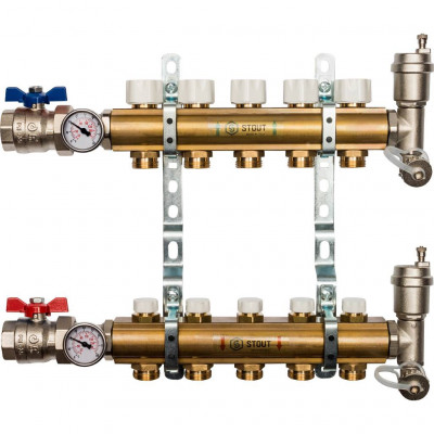 Распределительный коллектор из латуни без расходомеров 5 вых STOUT (SMB 0468 000005)