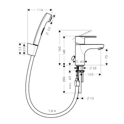 Hansgrohe Focus 31926000 смеситель для раковины с гигиеническим душем, хром