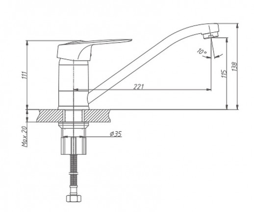 Смеситель для кухни Haiba HB4904 (латунь) хром