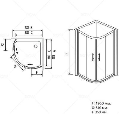 Душевой уголок RGW Passage PA-55 80х80 06085588-11 прозрачный профиль хром четверть круга