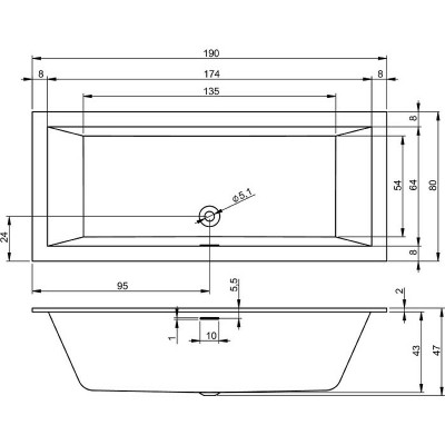 Акриловая ванна Riho Rething Cubic Fall 190х80 B108013005 прямоугольная