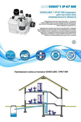 Канализационная насосная станция SANICUBIC 1 IP67 NM, 220 В, 1500Вт, Тмакс. +70°C, ProX K2
