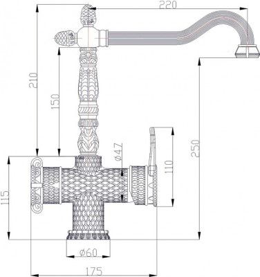 Смеситель для кухонной мойки ZORG Antic  (A 50 KF-BR), рычажный, ретро стиль