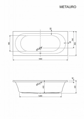 Акриловая ванна Cezares Metauro 180x80 METAURO-180-80-42-W37 без гидромассажа пристенная
