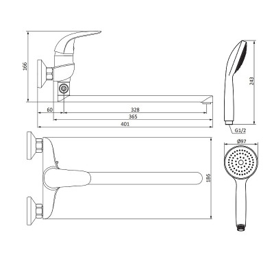 Смеситель для ванны Damixa Eclipse 319500001 универсальный хром с душевым гарнитуром