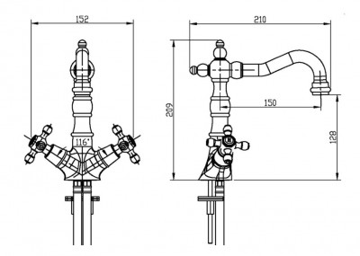 Boheme Tradizionale Oro 292 смеситель для раковины высокий, золото