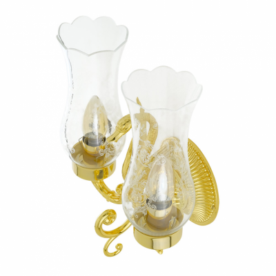 MIGLIORE Luxor 26157 светильник настенный двойной с плафонами (большая розетка), стекло/золото