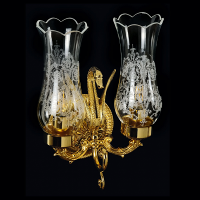 MIGLIORE Luxor 26157 светильник настенный двойной с плафонами (большая розетка), стекло/золото