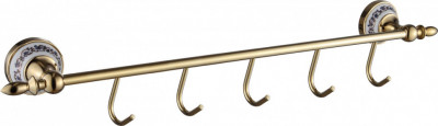 Планка с крючками для ванной (5 крючков) Savol S-06875B золото