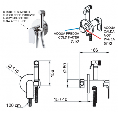 Гигиенический душ со смесителем Remer Infinity I65WXV, сталь