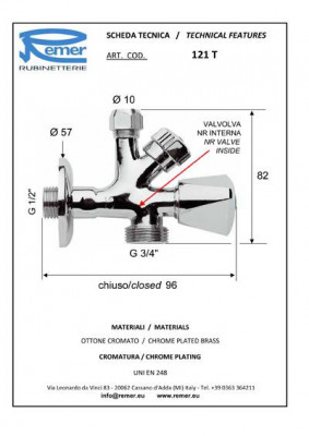Кран комбинированный Remer RR 121 T для стиральной машины, хром