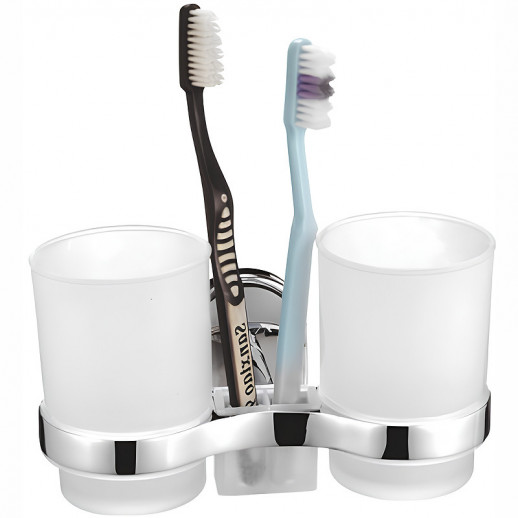 Стакан для зубных щеток Haiba HB1908 двойной (металл стекло) хром