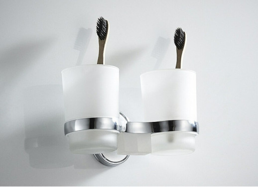 Стакан для зубных щеток Haiba HB1908 двойной (металл стекло) хром