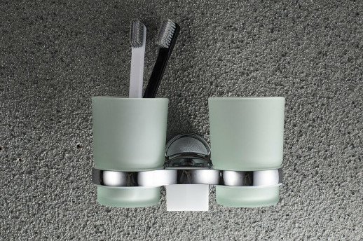 Стакан для зубных щеток Haiba HB1908 двойной (металл стекло) хром