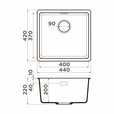 Мойка OMOIKIRI KATA 44-U-BL Artgranit черный прямоугольная 440x420 (4993403)