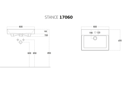Мебельный умывальник Dreja STANCE 60 см, белая керамика