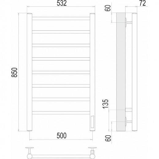 Полотенцесушитель электрический Terminus Аврора П8 500х850 4670078531179 хром лесенка
