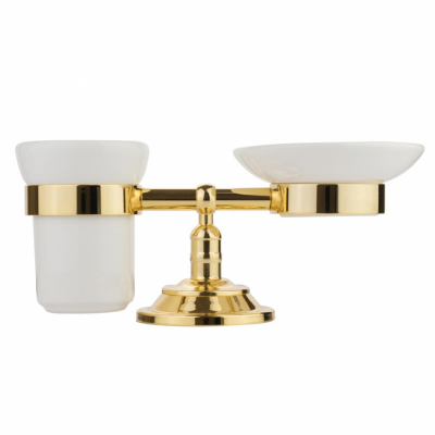 Мыльница и стакан в настольном держателе MIGLIORE Mirella 17325, керамика/золото