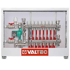 Комплект теплых полов VALTEC с насосно-смесительным узлом и шкафом ШРНГ на 7 контуров до 140м2 с трубой PEX 700м (KTP7)