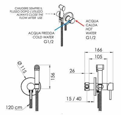 Гигиенический душ со смесителем Remer X Style X65WXV, сталь