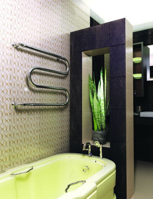 ТЕРА ПСВ-06-02 М-образный водяной полотенцесушитель с полкой 500х500, хром