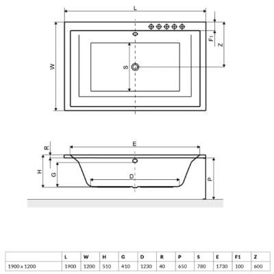 Excellent CROWN Lux ванна акриловая 190х120 см, белая