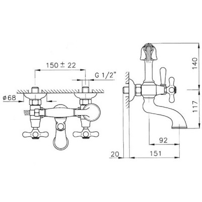 Nicolazzi Nuova Brenta 2501 BZ смеситель для ванны с ручным душем, бронза