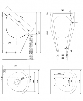 Компактный писсуар из нержавеющей стали с верхним подводом воды 13006.S