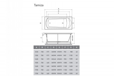 Ванна акриловая Relisan TAMIZA Гл000011625 170x70 прямоугольная 230 л